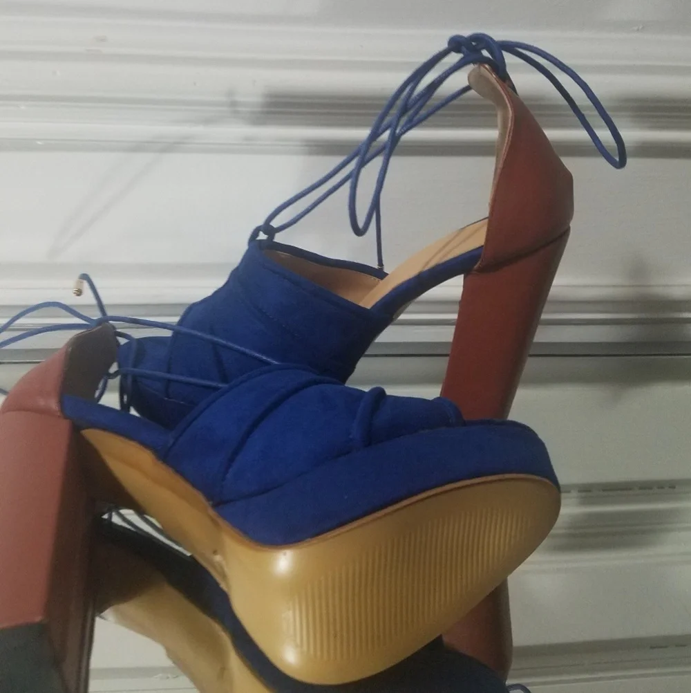 Blue Platform pumps with Ankle wrap ties